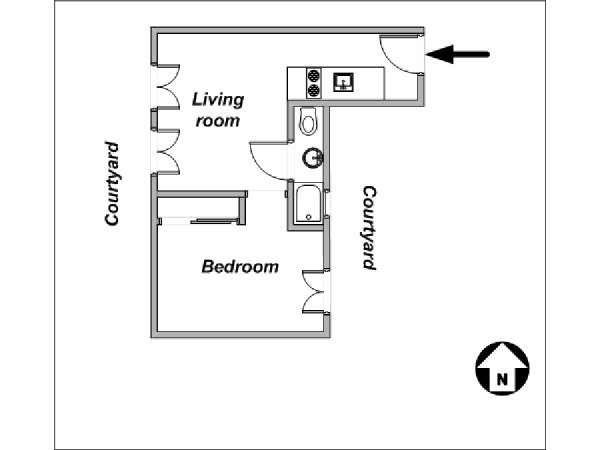 Parigi 1 Camera da letto appartamento - piantina approssimativa dell' appartamento  (PA-2959)