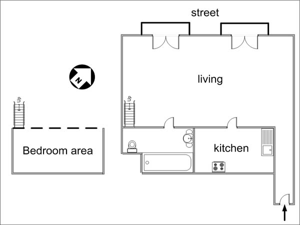 Paris Studio/T1 appartements location vacances - plan sch&eacute;matique 