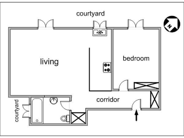 Paris 1 Bedroom apartment - apartment layout  (PA-2970)
