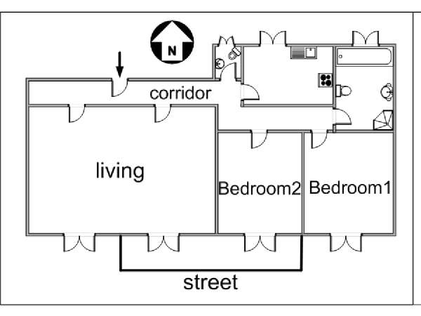 Parigi 2 Camere da letto appartamento - piantina approssimativa dell' appartamento  (PA-2972)