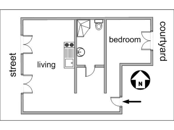 Parigi 1 Camera da letto appartamento - piantina approssimativa dell' appartamento  (PA-2977)