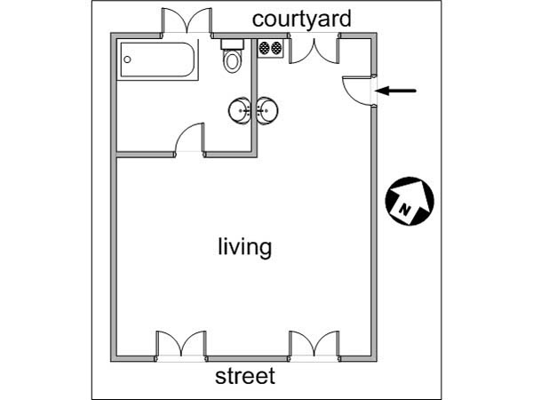 Paris Studio/T1 appartements location vacances - plan schématique Paris Studio/T1 appartements location vacances - plan schématique
