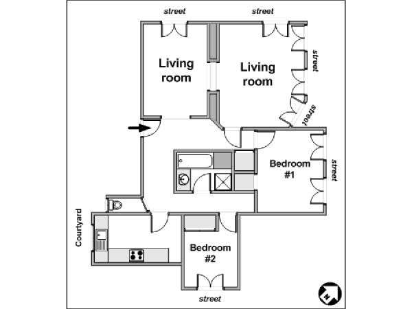 Paris 2 Bedroom accommodation - layout (PA-3001) Paris 2 Bedroom accommodation - layout (PA-3001)