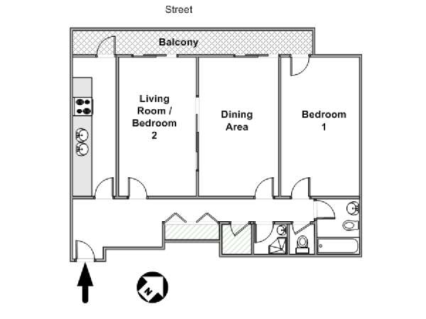 Paris 2 Bedroom apartment - apartment layout  (PA-3002)