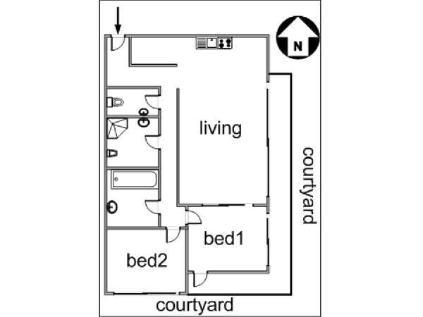 Paris 2 Bedroom apartment - layout 