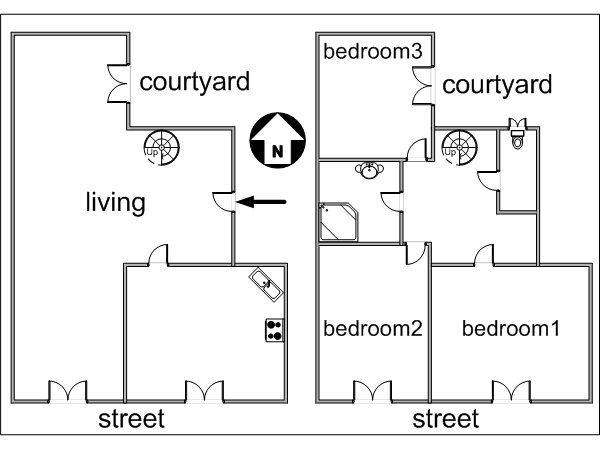 Paris T4 - Duplex appartements location vacances - plan sch&eacute;matique  (PA-3032)