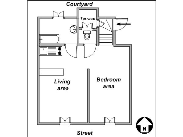 Paris Studio/T1 logements location appartements - plan sch&eacute;matique 
