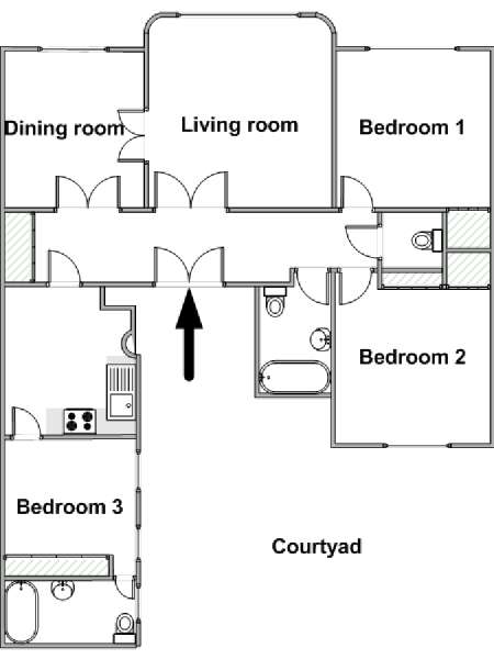 Parigi 3 Camere da letto appartamento - piantina approssimativa dell' appartamento  (PA-3072)