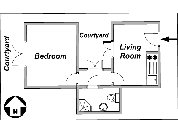 Paris 1 Bedroom accommodation - layout  (PA-3083)
