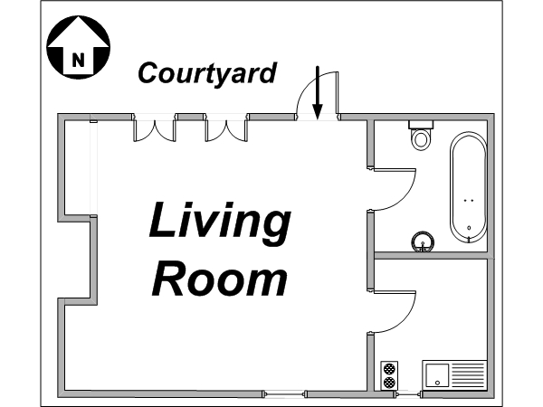 Paris Studio/T1 appartements location vacances - plan schématique (PA-3090) Paris Studio/T1 appartements location vacances - plan schématique (PA-3090)