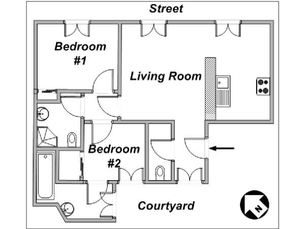 Paris 2 Bedroom accommodation - layout  (PA-3092)