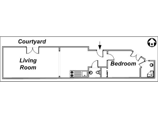 Paris 1 Bedroom accommodation - apartment layout  (PA-3103)