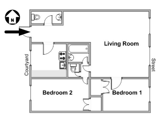 Paris 2 Bedroom accommodation - apartment layout  (PA-3106)