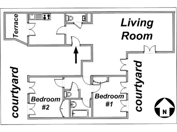Paris 2 Bedroom accommodation - apartment layout  (PA-3108)