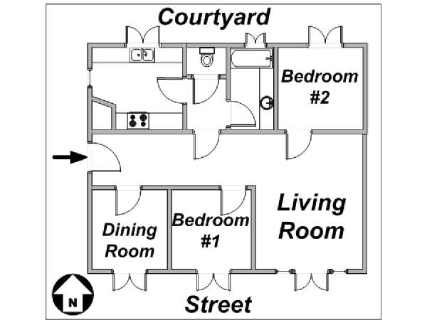 Paris T3 appartements location vacances - plan schématique (PA-3132) Paris T3 appartements location vacances - plan schématique (PA-3132)