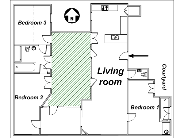 Paris T4 appartements location vacances - plan sch&eacute;matique 
