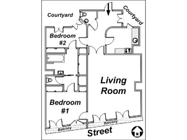 Paris T3 appartement location vacances - plan sch&eacute;matique  (PA-3176)