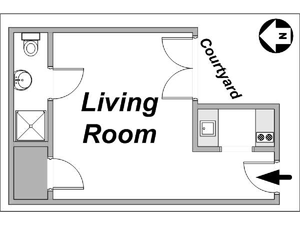 Paris Studio T1 appartement location vacances - plan sch&eacute;matique  (PA-3177)