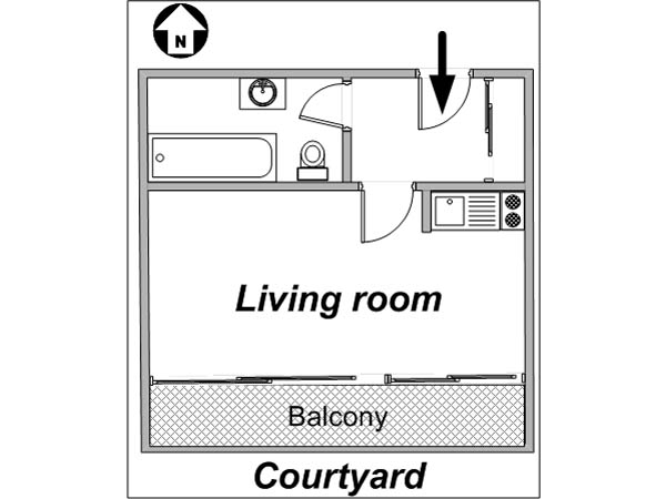 Paris Studio/T1 appartements location vacances - plan schématique (PA-3194) Paris Studio/T1 appartements location vacances - plan schématique (PA-3194)