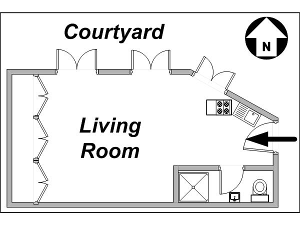 Paris Studio T1 logement location appartement - plan sch&eacute;matique  (PA-3197)