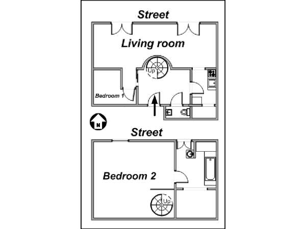 Paris 2 Bedroom - Duplex accommodation - apartment layout  (PA-3205)