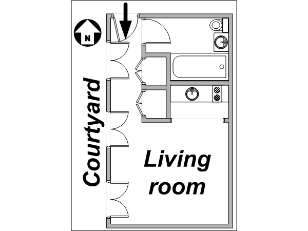 Paris Studio/T1 logements location appartements - plan sch&eacute;matique  (PA-3221)