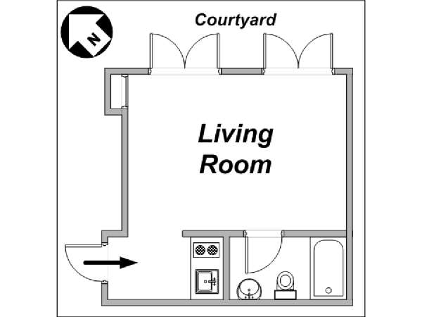 Paris Studio/T1 appartements location vacances - plan sch&eacute;matique 