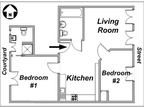 Parigi 2 Camere da letto appartamento - piantina approssimativa dell' appartamento  (PA-3263)