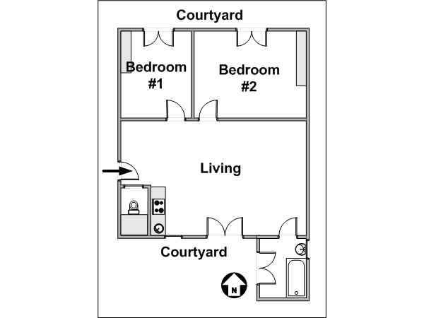 Paris 2 Bedroom apartment - layout 