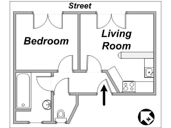 Parigi 1 Camera da letto appartamento - piantina approssimativa dell' appartamento  (PA-3287)