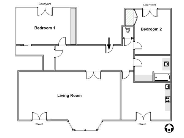 Parigi 2 Camere da letto appartamento - piantina approssimativa dell' appartamento  (PA-3306)