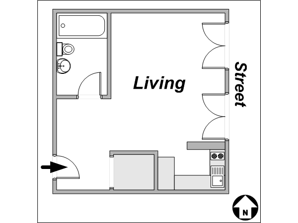 Paris Studio/T1 appartements location vacances - plan schématique (PA-3367) Paris Studio/T1 appartements location vacances - plan schématique (PA-3367)