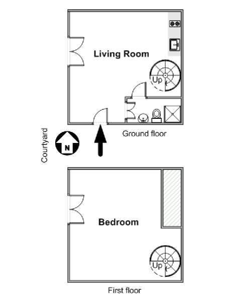 Parigi 1 Camera da letto - Duplex appartamento - piantina approssimativa dell' appartamento  (PA-3379)