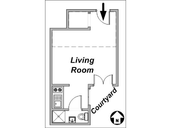 Paris Studio/T1 appartements location vacances - plan schématique Paris Studio/T1 appartements location vacances - plan schématique
