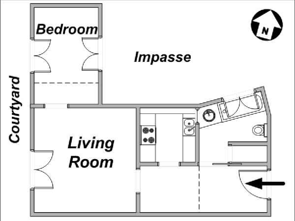 Paris 2 Zimmer wohnungsvermietung - layout  (PA-3394)
