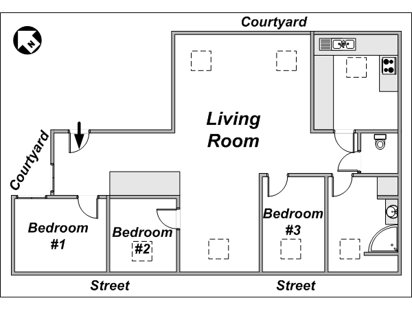 Paris 3 Bedroom apartment - layout  (PA-3405)