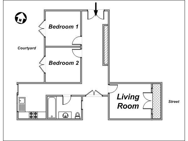 Paris 2 Bedroom accommodation - layout  (PA-3429)