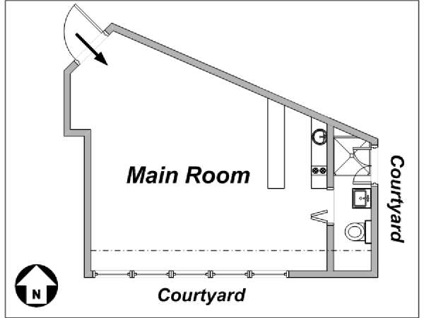 Parigi Monolocale - Loft appartamento - piantina approssimativa dell' appartamento  (PA-3437)