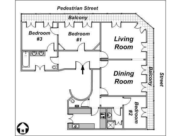 Paris T3 logements location appartements - plan schématique (PA-3440) Paris T3 logements location appartements - plan schématique (PA-3440)