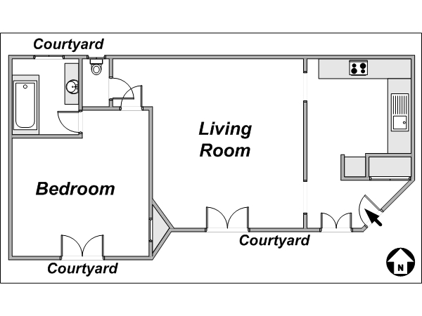 Paris 1 Bedroom accommodation - layout  (PA-3442)