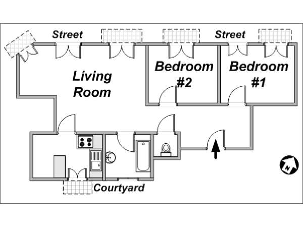 Paris 2 Bedrooms accommodation - layout 