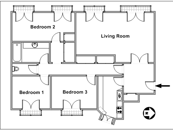 Paris 3 Zimmer wohnungsvermietung - layout  (PA-3450)
