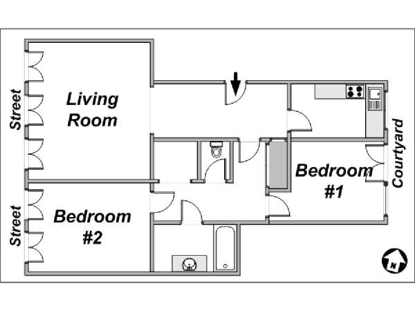 Paris 2 Bedroom accommodation - layout  (PA-3451)
