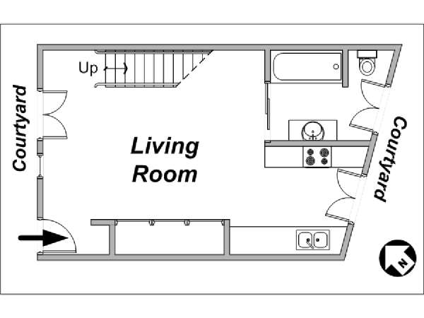 Paris 1 Bedroom - Duplex apartment - layout 1