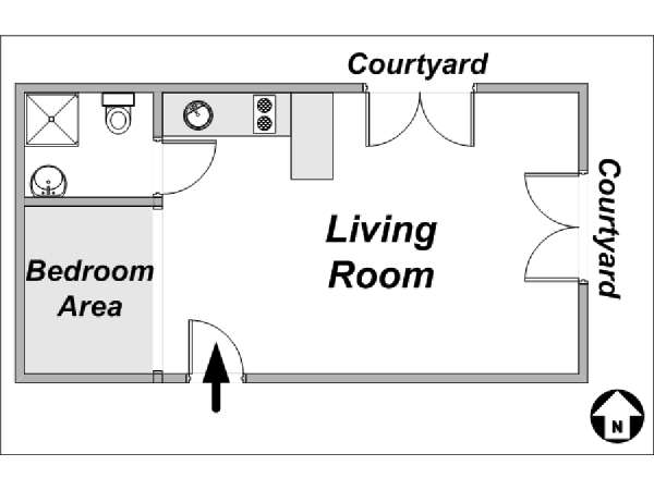 Paris Studio/T1 appartements location vacances - plan sch&eacute;matique 