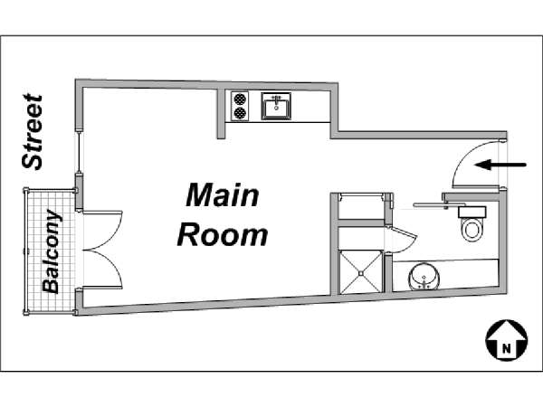 Paris Studio T1 appartement location vacances - plan sch&eacute;matique  (PA-3495)