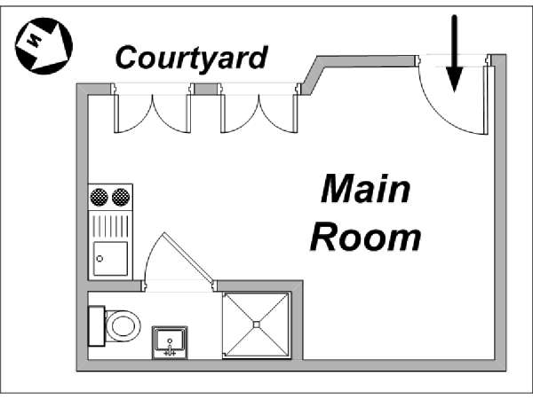 Paris Studio/T1 logements location appartements - plan schématique Paris Studio/T1 logements location appartements - plan schématique