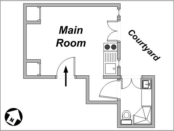 Paris Studio/T1 appartements location vacances - plan schématique Paris Studio/T1 appartements location vacances - plan schématique