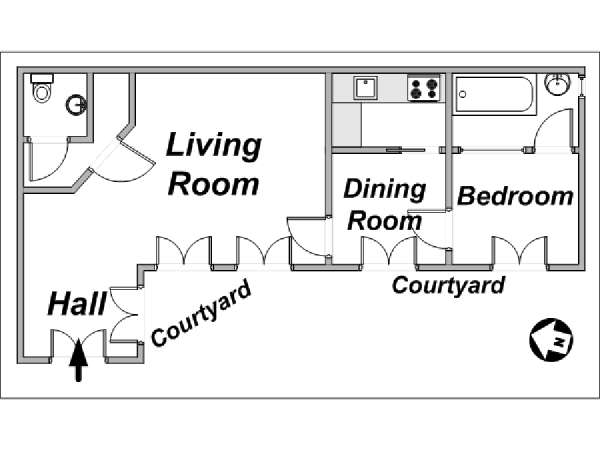Paris T2 logements location appartements - plan sch&eacute;matique 