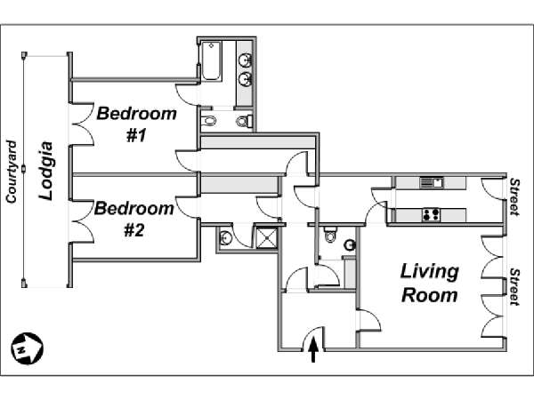 Parigi 2 Camere da letto appartamento - piantina approssimativa dell' appartamento  (PA-3549)